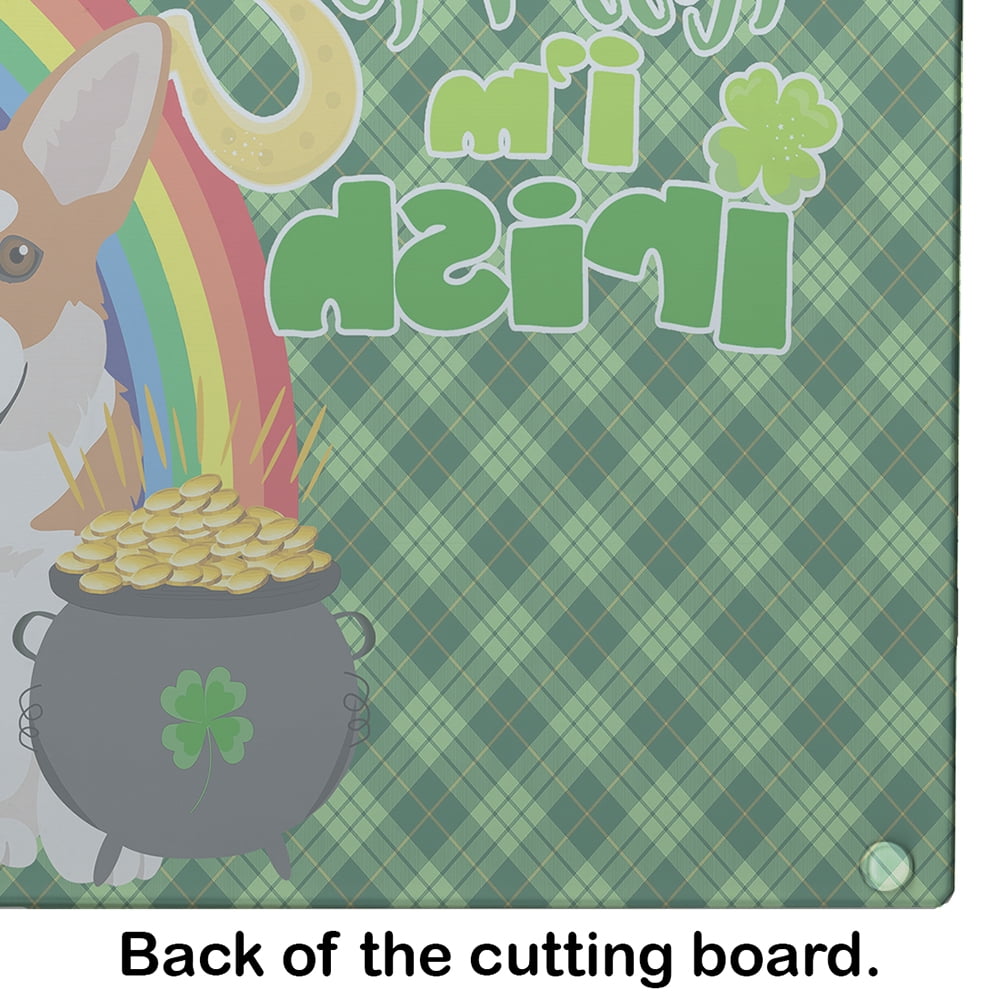 Red Pembroke Corgi St. Patrick's Day Glass Cutting Board Large 12 in x 15 in