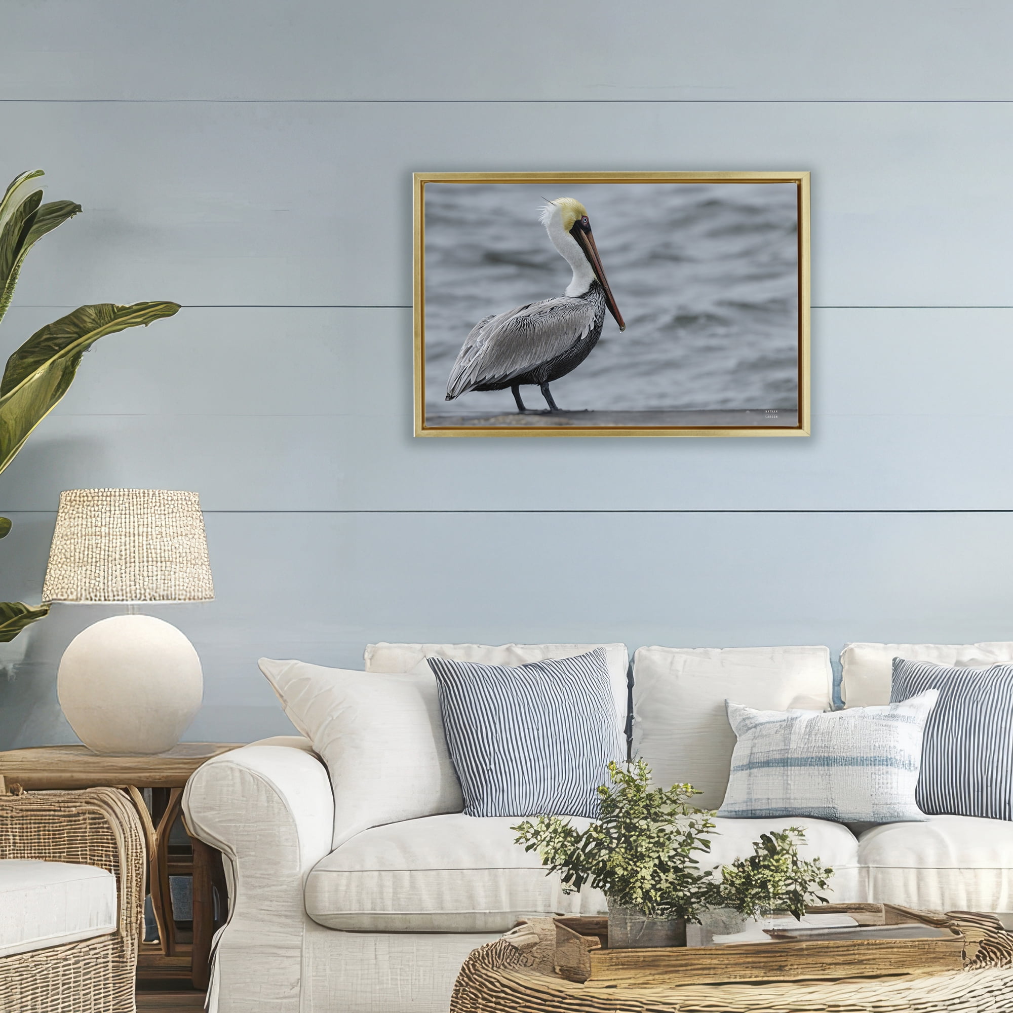 Stupell Industries Pelican Watch Photography Gold Framed Floater Canvas Wall Art, design by Nathan Larson