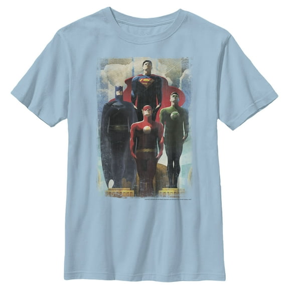 Boy's Justice League Hero Artistic Poster  Graphic Tee Light Blue Large