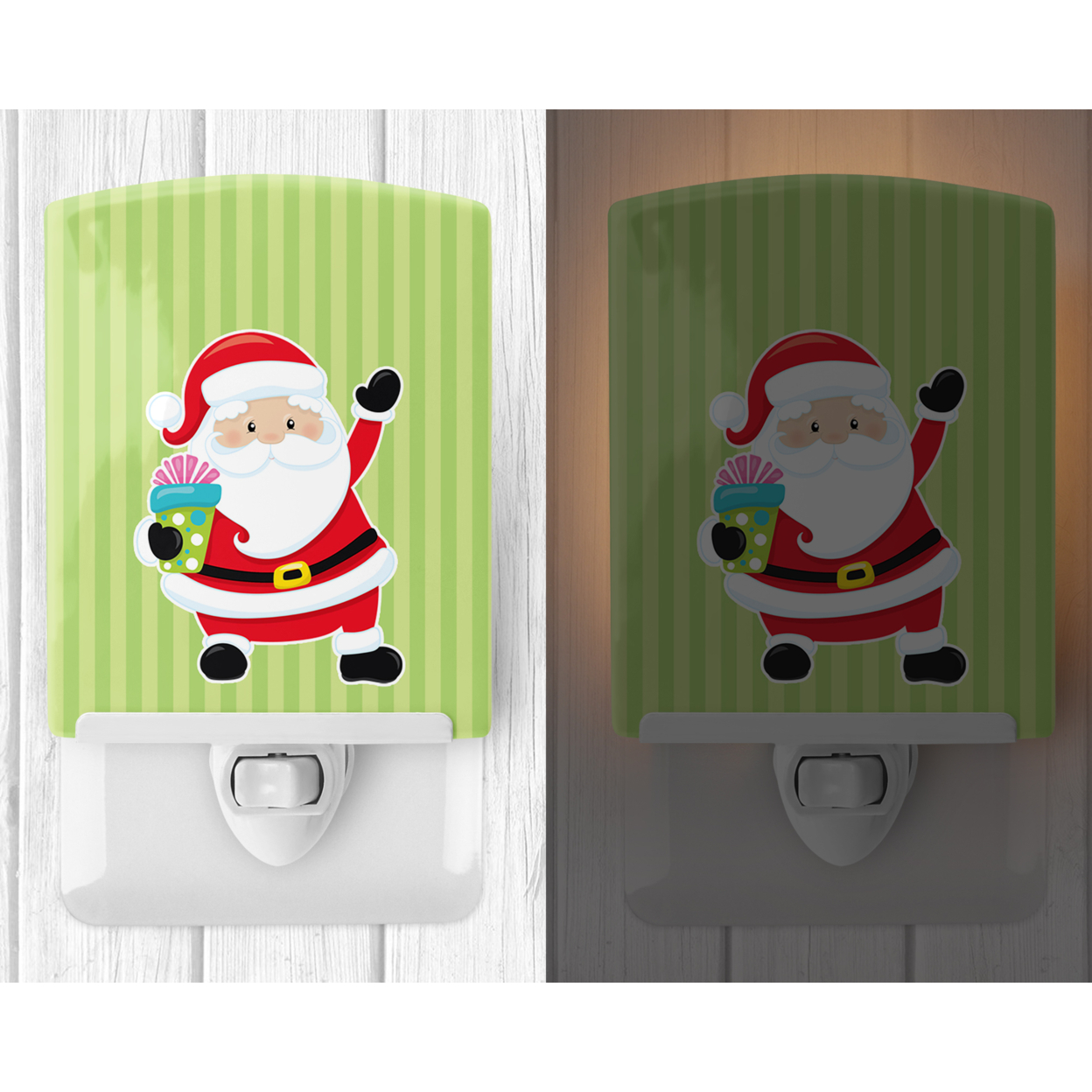 Caroline's Treasures BB8681CNL Christmas Santa Claus and Stripes Ceramic Night Light, 6x4x3", multicolor