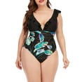 thumbnail image 1 of PMUYBHF Female Swimsuit for Women 2024 Plus Size 20 2024 Summer Plus Size Swimsuit Plus Print Color Matching Ruffle Swimsuit Black XXXXL, 1 of 6