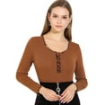 thumbnail image 4 of INSPIRE CHIC Blusa Elástico Ribete De Volantes En Contraste Manga Larga Naranja Delgado Para Mujer Marrón M, 4 of 6