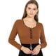thumbnail image 4 of INSPIRE CHIC Blusa Elástico Ribete De Volantes En Contraste Manga Larga Naranja Delgado Para Mujer Marrón M, 4 of 6