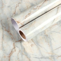 CHIHUT Cream Blue Gold Marble Contact Paper 17.7"×100" Self Adhesive Removable Kitchen Peel and Stick Countertops Wallpaper Waterproof Glossy Thicken Marble Wallpaper for Cabinet Shelf Liner