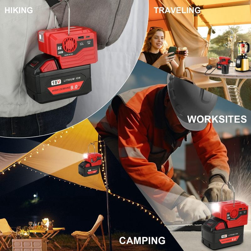 New Upgrade Portable Power Inverter 120-220V Outdoor Mobile Lithium Battery Inverter For Mil*wau*kee 18V 20V Battery