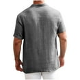 thumbnail image 3 of APEXFWDT Men's Cotton Linen Henley Shirt Solid Color Short Sleeve Shirt Button Casual Breathable Top,S,Gray, 3 of 8