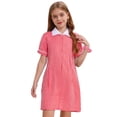 thumbnail image 1 of inlzdz Robe d'Uniforme Scolaire à Carreaux Vichy pour Filles, Manches Courtes, Fermeture Éclair, Robe d'Été avec Cheveux, Rouge, 6, 1 of 5