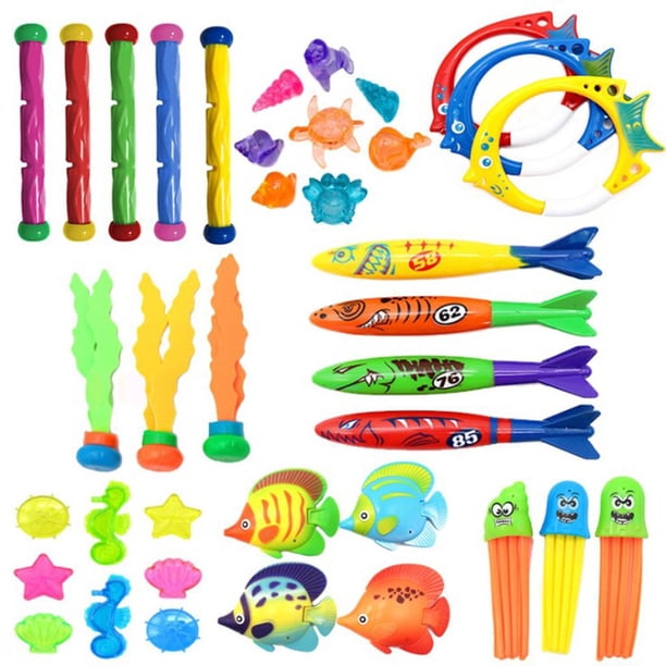 1/Set de plástico para natación, buceo submarino, juego de agua de verano, juguete para piscina 38 piezas