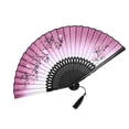 thumbnail image 2 of EeaseCA ROSENICE Women and Flower Style Folding Bamboo Hand Fan with Tassel (Wine Red+Black), 2 of 7