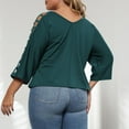 thumbnail image 6 of Htigea 3/4 Sleeve Tops for Women Summer V-Neck Cropped Tshirt Plus Size Casual T Shirt Solid Color Bracelet Sleeves Tees Green,4XL, 6 of 6