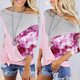 thumbnail image 5 of Camiseta informal holgada de contraste de empalme con estampado de cuello de una línea para mujer, camiseta de manga larga con hombros inclinados/camisa Pompotops FGAJ20315, 5 of 8
