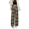 thumbnail image 1 of Gibobby pantalones termicos Pantalones a cuadros Retro americano para mujer, con forro polar grueso, cintura alta, sensación de delgadez, todo con pantalones informales de pierna ancha (Café, M), 1 of 5