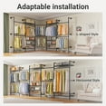 thumbnail image 4 of Timate L5 Expandable Corner Wall Mounted Clothes Rack, L-Shape Heavy Duty Industrial Pipe Closet System with 8 Shelves & 4 Hanger Rods, Black Wardrobe Organizer, 4 of 7