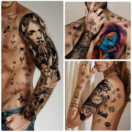 Extra Large Full Arm Waterproof Temporary Tattoos 8 Sheets And Half Arm Shoulder Tattoo 8 Sheets Tiny 30sheets Lasting Tattoo Stickers For Girls Adult Women Or Men Total 46 Sheets Walmart Canada