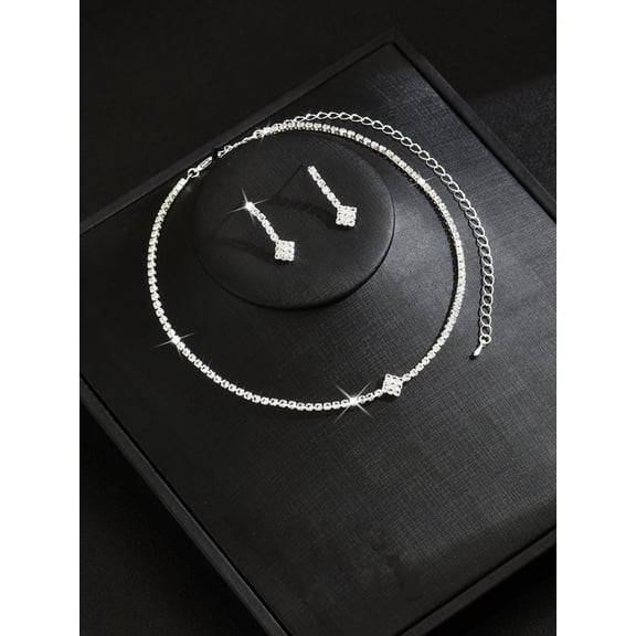 Faty-T Bride Wedding Jewelry Sets Crystal Bridal Necklace Earrings Set Rhinestone Choker Necklace Prom Costume Jewelry for Women and Brides