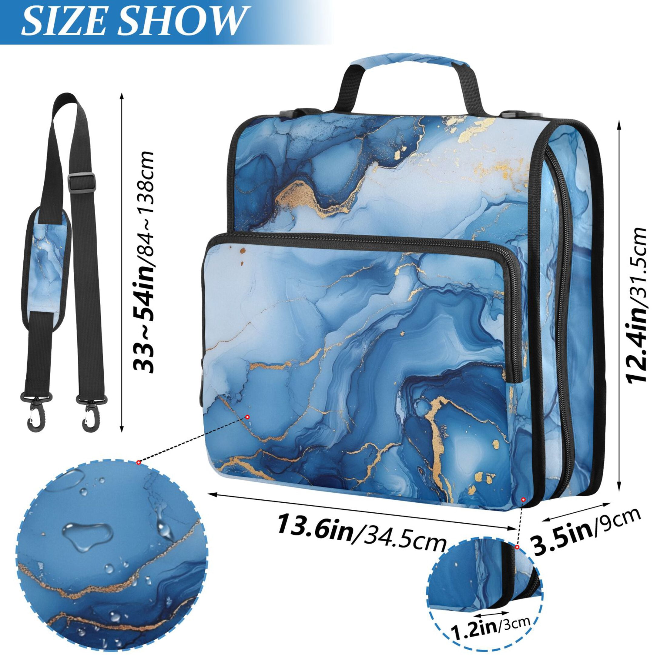 ALAZA Zipper Binder Blue Golden Marble 3 Ring Trapper Keeper File Folder Organizer Bag