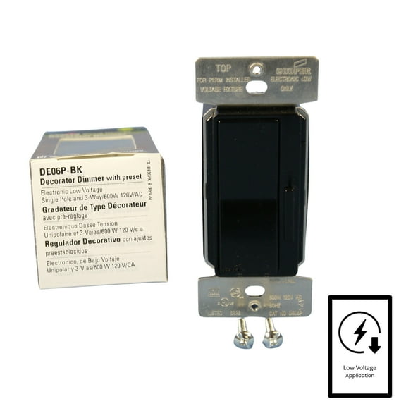 Cooper Wiring Devices DE06P-BK Devine Dimmer for Lighting with Electronic Low Voltage Transformer Only, 600W, Black