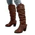 thumbnail image 6 of Leozcaa Suede Knee-High Boots Fall Boot for Women Chunky High Heel Slouch Round Toe Side Zipper Booties, 6 of 9