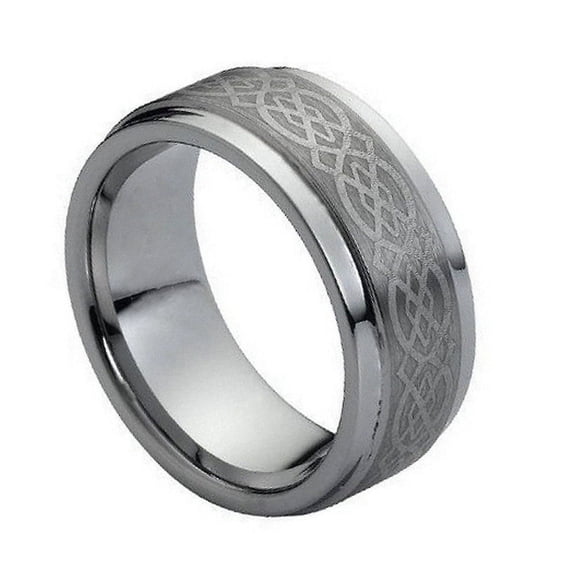 9mm Tungsten Carbide Stepped Edge Brushed center Celtic Pattern Wedding Band Ring For Men Or Ladies