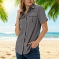 thumbnail image 4 of HongQid Womens Button Down Shirts Short Sleeve Collared Button Up Casual Blouses Loose Tops with Two Pocket, 4 of 9