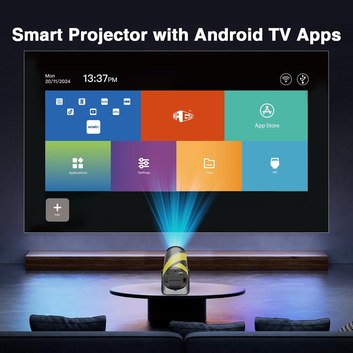 Mini Portable Projector with WiFi 6 and Bluetooth 5.0 Smart Projector 1080P Support Movie Projector 4K Decode Built-in Android 11.0 for Home Theater Compatible for Smartphone/Tablet/Laptop