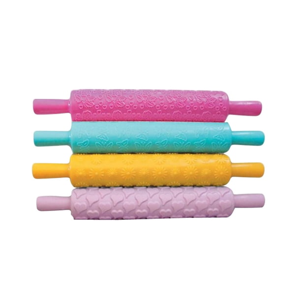 4 rodillos portátiles con relieve para fondant, pasta de azúcar, goma de mascar y decoración de azúcar (tipo 2)