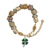 Silvertone Green Four Leaf Clover with Heart Leaves Two Tone Christian Bead Bracelet