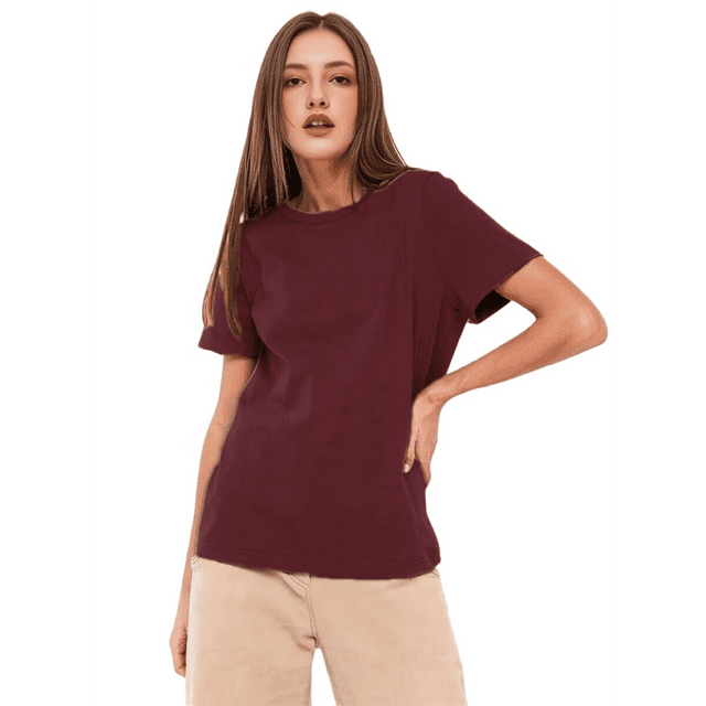T-shirts à Manches Courtes Surdimensionnés pour Femmes, Col Rond, Coupe Ample, T-Shirt d'Entraînement, Hauts Décontractés d'Été, Coton, Rouge Foncé, TTTG