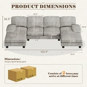 Homall U Shaped Sectional Sofa with Chenille Fabric Sofa Couch with Double Chaise