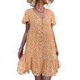 thumbnail image 2 of V Neck Dress Ruffle Hem Dress Floral Print V Neck Dress Flutter Short Sleeve Front Button Ruffle Hem Dress For Women Yellow M ANGGREK AH2884, 2 of 6