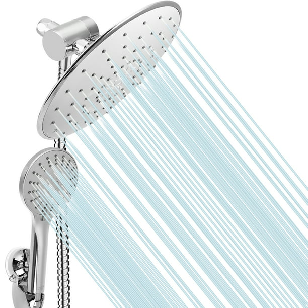 Novashion 9 inch Shower Head and Handheld Combo, Rainfall Dual Shower Head  5 Shower Modes, Showerhead with 3-way Water Diverter, Suction Cup Holder,  
