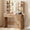 36" Natural Oak, variant on Kromapolis 36" Fluted Vanity Desk with Adjustable LED Lights & Charging Station, 4 Drawers Makeup Table with Tempered Glass Top, 8 Open Shelves, Hair Dryer Holder for Bedroom, White