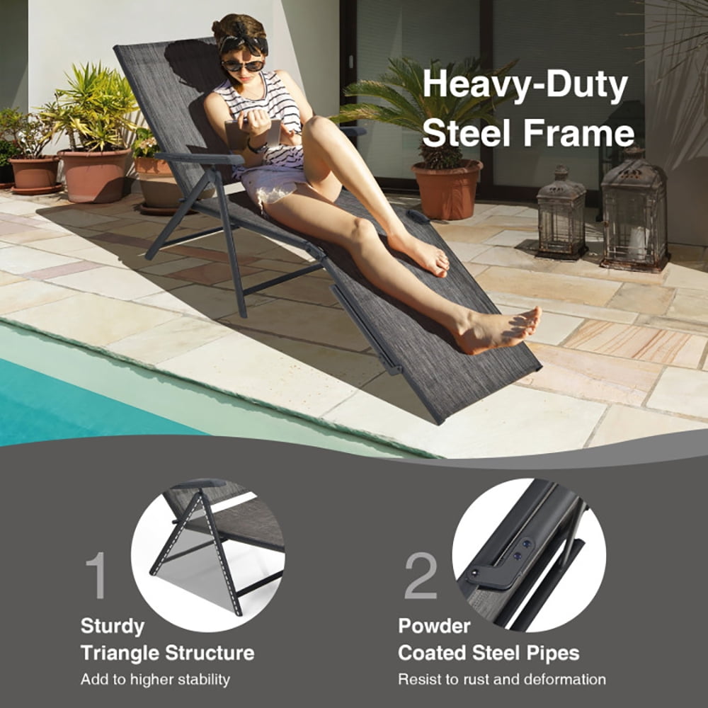 Aimee Lii 2 Pieces Foldable Chaise Lounge Chair with 2-Position Footrest, Patio Loungers, Gray
