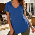 thumbnail image 3 of Women's Short Sleeve Hoodie Tunic Tops Casual Loose Fit Pullover V Neck Lightweight Sweatshirts with Pockets, XL, 3 of 8