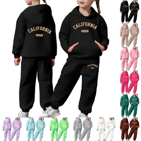 KKBOTIVE Girls 2 Piece Outfits Sweatsuit Long Sleeve Letter Print Pullover Hoodie Sweatshirt Sets Jogger Sweatpants Z01 Pink 2-3 Years