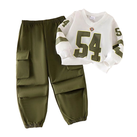 Bobifish Toddler Girls Outfit Sets Fall Spring Number Print Long Sleeve Top Elastic Waist Pants 2 Piece Sets