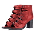 thumbnail image 2 of YDN Fashion Women's Open Peep Toe Sandal Boots High Chunky Block Heels Multiple Buckle Strao and Back Zipper Ankle Booties Dressy Casual Cutout Shoes Size 10.5 Red, 2 of 5
