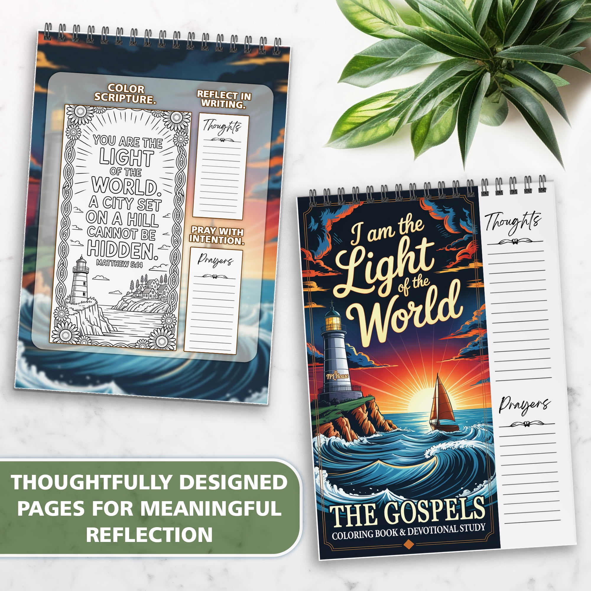 The Gospels: Matthew, Mark, Luke, John Coloring Book for Adults, 30 Minimalist Scripture Art Pages with Reflection & Prayer Space, Spiral Bound, A4 or A5 Softcover or Wood Cover