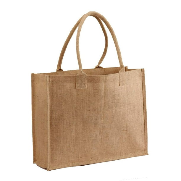 Natural Jute Burlap Tote bag with Cotton webbed handles size17.5"W x 13