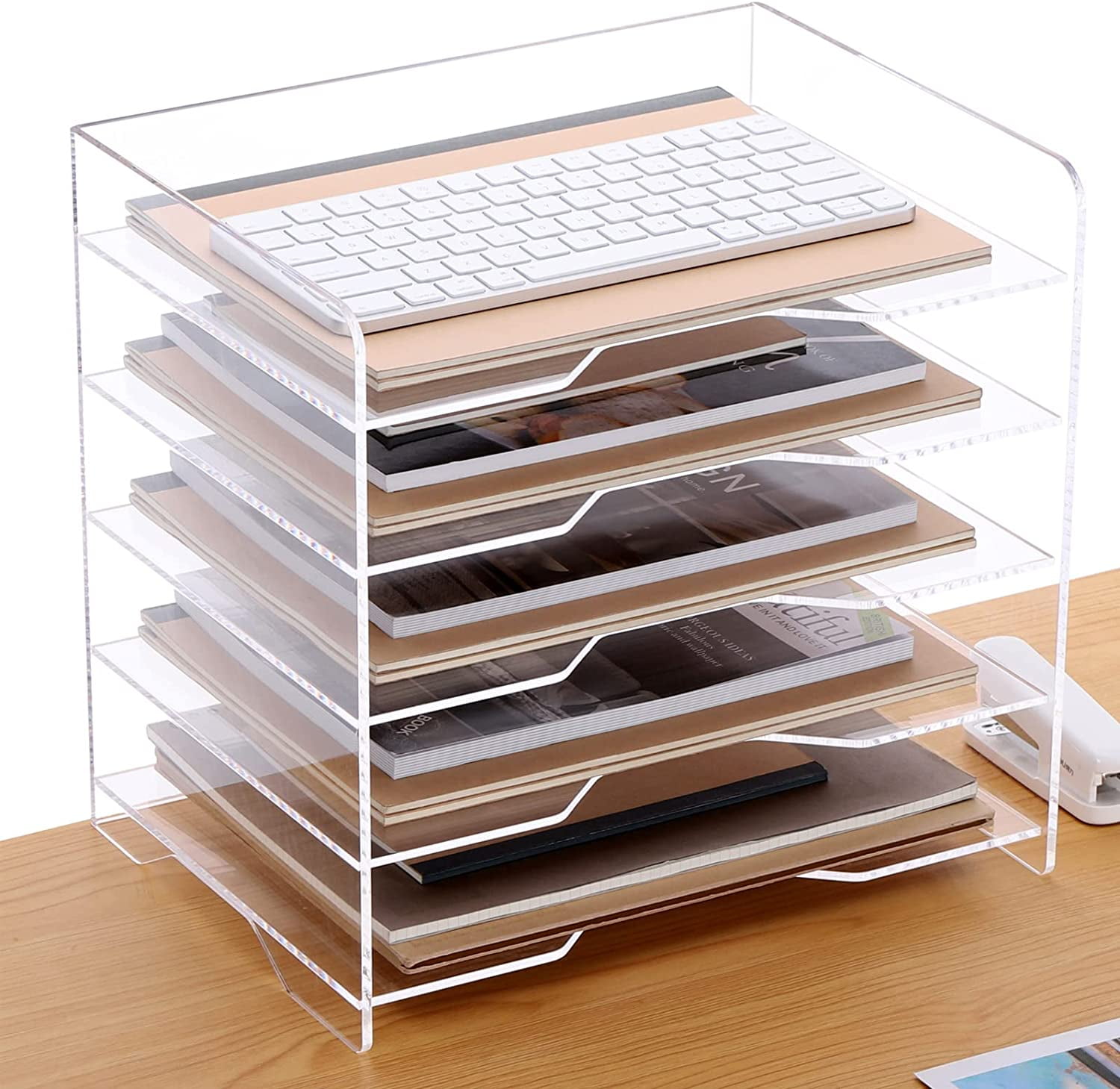 5 Tier File Desk Organizer Enlarged Acrylic Paper Letter Tray ，Clear