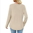 thumbnail image 4 of Lenpel Long Sleeve Shirts for Women Crew Neck Curved Hem Textured Knit Tunic Tops Casual Loose Tee Blouses with Pocket(Beige,X-Large), 4 of 7