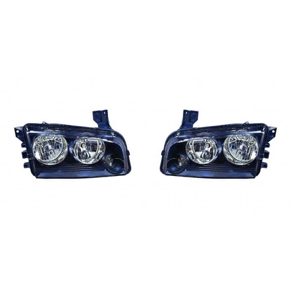 For Dodge Charger Headlight Assembly 2008 2009 2010 Driver and Passenger Side Pair w/Bulbs Black Housing DOT Certified Replacement For CH2502206