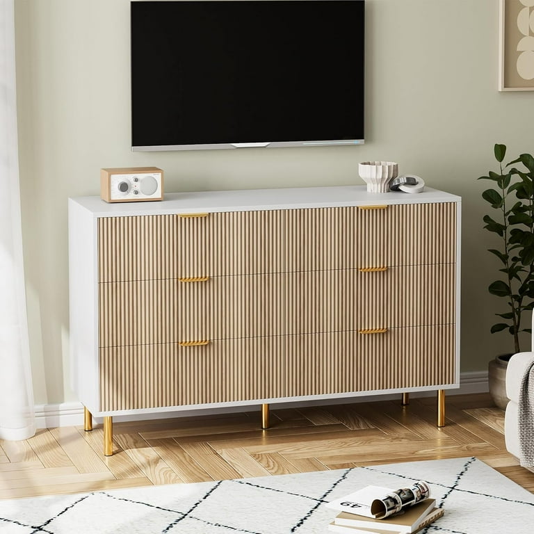 Black/Green/White Dresser, Modern 6 Drawer Dresser with Gold Handle, Wood Double Chest of Drawers and Storage Organizer for Living Room, Hallway,