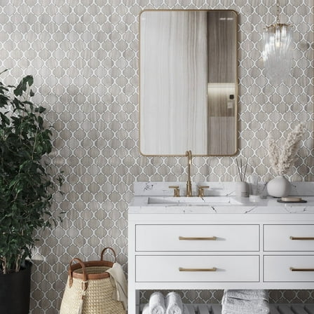 Elysian 10 x 11 in. Polished Soft White, Wooden Brown Marble Mosaic Arabesque Wall and Floor Tile (4 sq ft/case) - 5 Pack