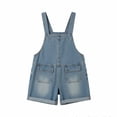 thumbnail image 2 of KAUOD Denim Overall Shorts for Girls Button Down Adjustable Strap Denim Shortall Wide Leg Romper Summer Pocket Jumpsuit, 2 of 7