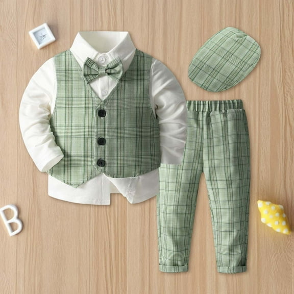 HAYIMI Kids Baby Boy Clothes Suits Tuxedo Gentleman Outfits Formal Tops Pants Shirt Vest Pants Baby Suit Sets Trendy Child O-Neck Cartoon Clothes Sets