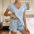 thumbnail image 2 of Bovxnpu Womens Pajamas Sets 2 Piece Short Sleeve Lounge Set Cotton Crew Neck Short Sleeve Shorts Summer Light 2-Piece Sleepwear, 2 of 5