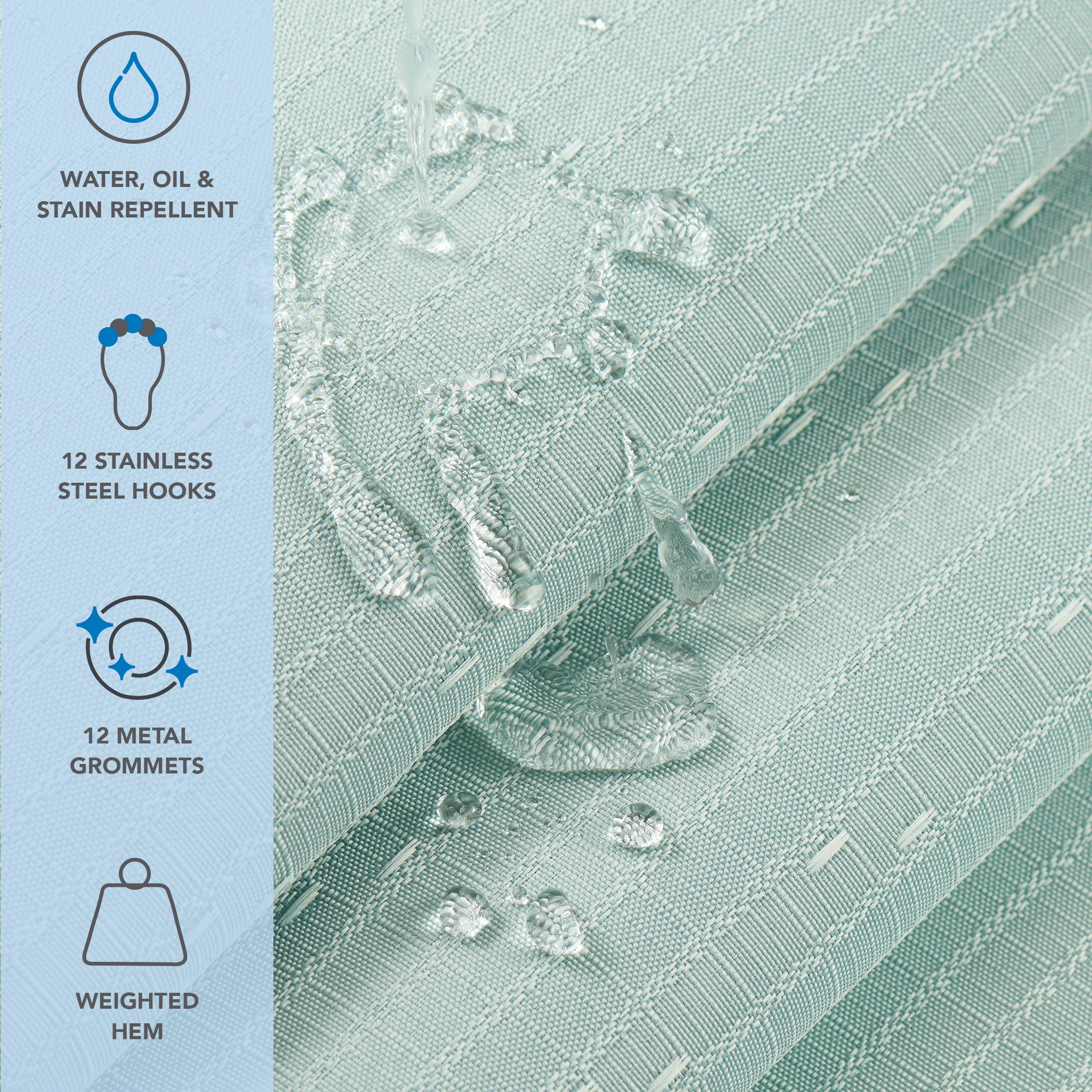 Host & Home Shower Curtain Set (Bulk Case of 12) - 72x72, Raindrop Pattern, Silt Green