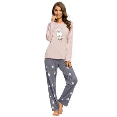 

MintLimit Women s Cartoon Rabbit Pajamas Pjs Long Sleeve Tops and Jogging Pants Sleepwear Nightwear Soft Lounge Sets