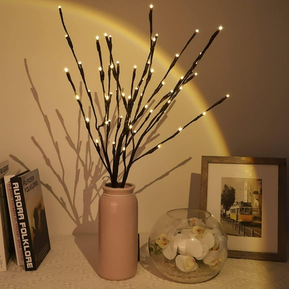 TRAHOO-3 Pack 60 LED Tree Branch Lights, 26 Inch Decorative Twig Lights for Vase, Lighted Artificial Trees Twig for Decoration Inside, Battery Operated Lighted Tree Branches for Home Decoration